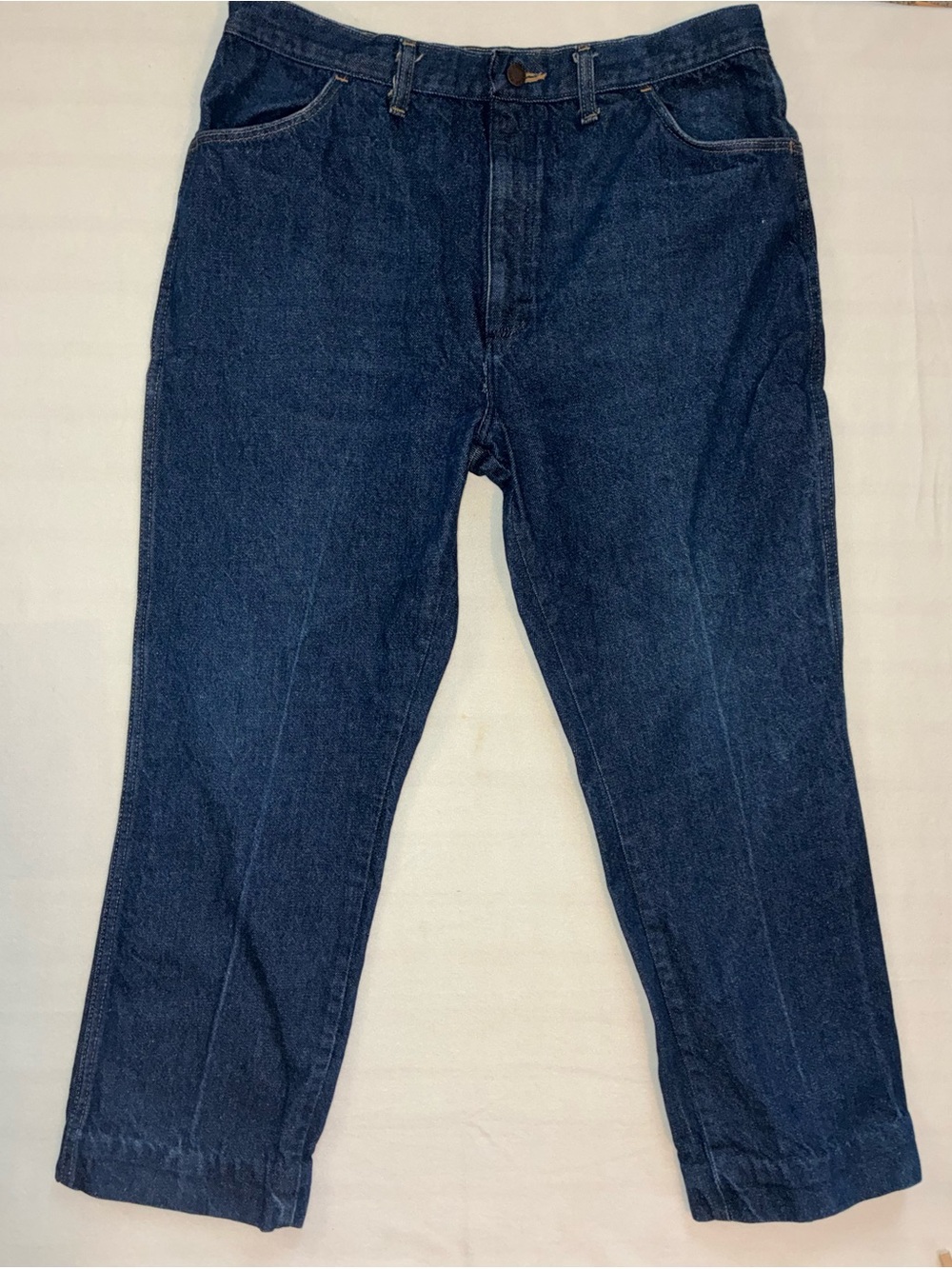 Rustler Men's Relaxed Dark Blue Denim Jeans 38x26 by measuring